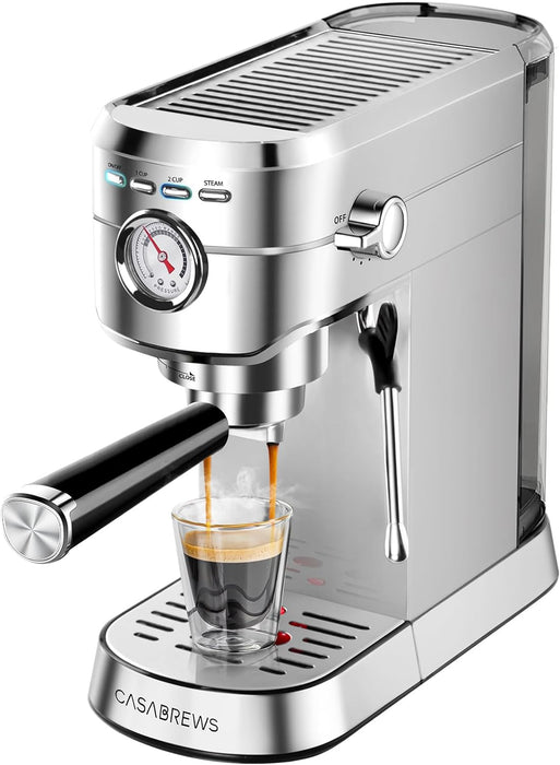 CASABREWS Espresso Machine 20 Bar, Professional Espresso Maker with Milk Frother Steam Wand, Compact Espresso Coffee Machine with 34oz Removable Water Tank for Cappuccino, Latte, Silver