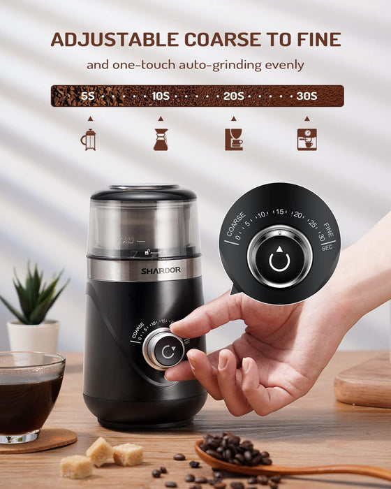 SHARDOR Adjustable Coffee Bean Grinder Electric, Herb / Spice Grinder, Espresso Grinder with 1 Removable Stainless Steel Bowl, Black