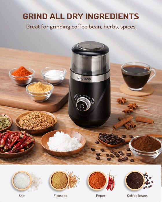 SHARDOR Adjustable Coffee Bean Grinder Electric, Herb / Spice Grinder, Espresso Grinder with 1 Removable Stainless Steel Bowl, Black