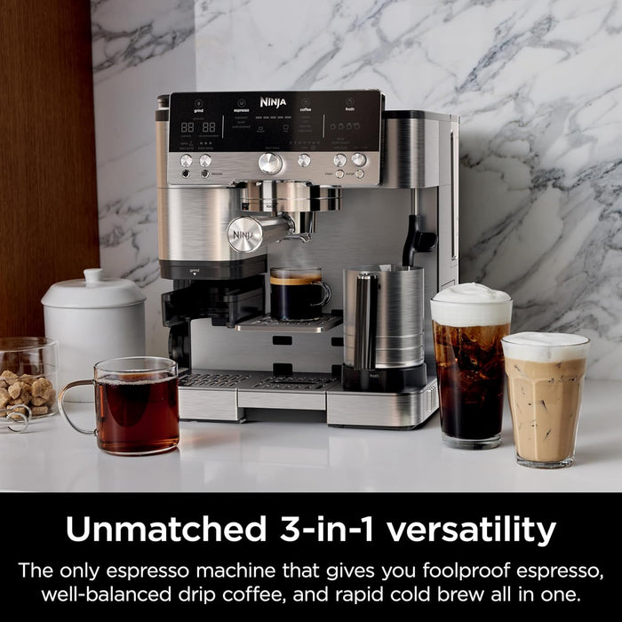 Ninja Espresso Machine, Luxe Café Premier Series, Drip Coffee Maker and Rapid Cold Brew, Integrated Grinder, Assisted Tamper, Hands-Free Frother, for Cappuccinos and Lattes, Dairy or Non-Dairy, ES601