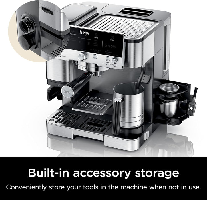 Ninja Espresso Machine, Luxe Café Premier Series, Drip Coffee Maker and Rapid Cold Brew, Integrated Grinder, Assisted Tamper, Hands-Free Frother, for Cappuccinos and Lattes, Dairy or Non-Dairy, ES601